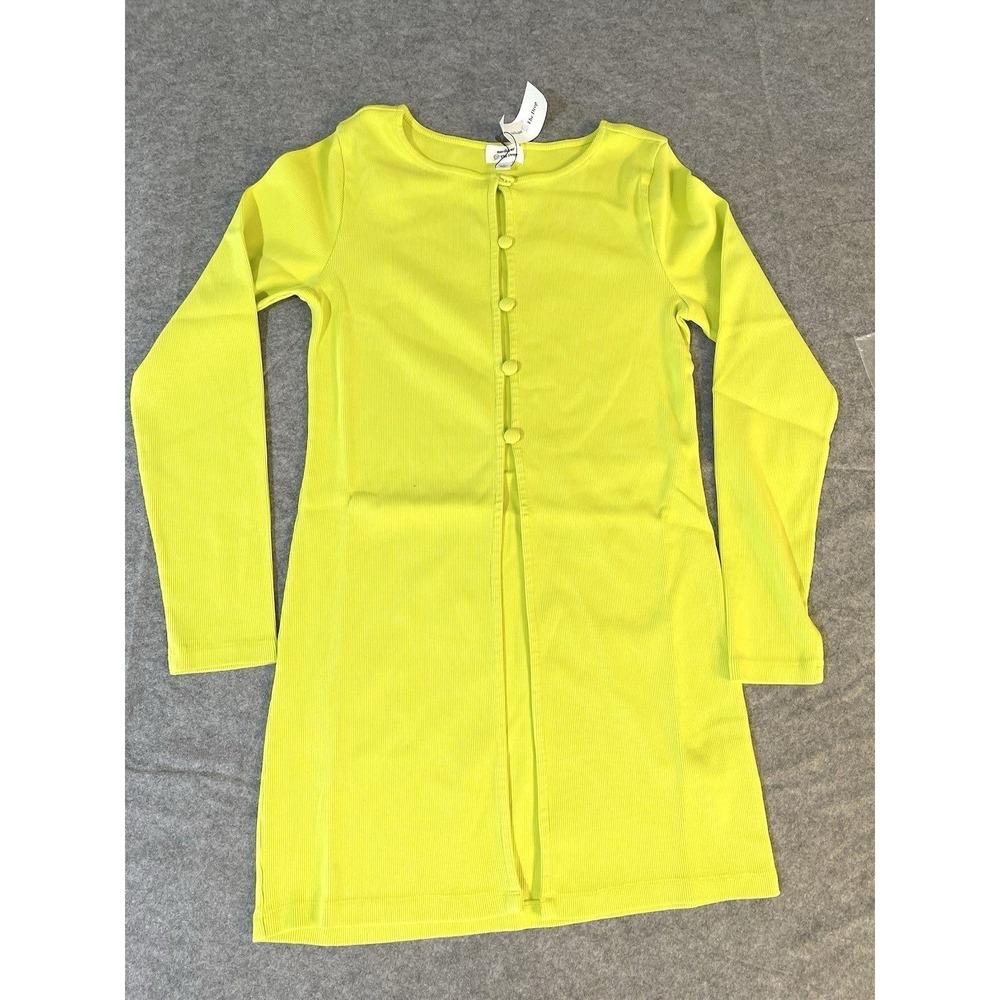 The Drop Neon Lime Green Rib Knit Long Sleeve Cardigan Midi Dress Large